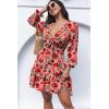 imageDokotoo Womens Casual Spring Fall 2025 Deep V Neck Knotted Tiered Chiffon Elegant Mini Short Swing Skater Dresses4 Red