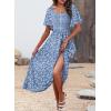 imageDokotoo Womens Dresses 2025 Square Neck Tie Backless Summer Dresses Cap Sleeve Floral Buttoned Empire Waist Maxi DressBlue
