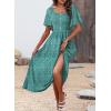 imageDokotoo Womens Dresses 2025 Square Neck Tie Backless Summer Dresses Cap Sleeve Floral Buttoned Empire Waist Maxi DressDark Green