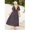 imageDokotoo Womens Dresses 2025 Square Neck Tie Backless Summer Dresses Cap Sleeve Floral Buttoned Empire Waist Maxi DressPurple