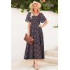imageDokotoo Womens Dresses 2025 Square Neck Tie Backless Summer Dresses Cap Sleeve Floral Buttoned Empire Waist Maxi DressPurple