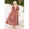 imageDokotoo Womens Dresses 2025 Square Neck Tie Backless Summer Dresses Cap Sleeve Floral Buttoned Empire Waist Maxi DressRed