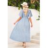 imageDokotoo Womens Dresses 2025 Square Neck Tie Backless Summer Dresses Cap Sleeve Floral Buttoned Empire Waist Maxi DressSky Blue