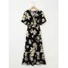 imageDokotoo Womens Dresses V Neck Empire Waist Dress Summer Spring Short Sleeve Elegant Flowy Long Floral Maxi DressBlack