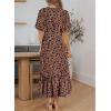 imageDokotoo Womens Dresses V Neck Empire Waist Dress Summer Spring Short Sleeve Elegant Flowy Long Floral Maxi DressBrown