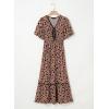 imageDokotoo Womens Dresses V Neck Empire Waist Dress Summer Spring Short Sleeve Elegant Flowy Long Floral Maxi DressBrown
