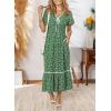 imageDokotoo Womens Dresses V Neck Empire Waist Dress Summer Spring Short Sleeve Elegant Flowy Long Floral Maxi DressGreen