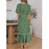 imageDokotoo Womens Dresses V Neck Empire Waist Dress Summer Spring Short Sleeve Elegant Flowy Long Floral Maxi DressGreen