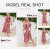 imageDokotoo Womens Dresses V Neck Empire Waist Dress Summer Spring Short Sleeve Elegant Flowy Long Floral Maxi DressRose