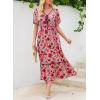 imageDokotoo Womens Dresses V Neck Empire Waist Dress Summer Spring Short Sleeve Elegant Flowy Long Floral Maxi DressRose