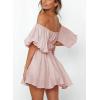 imageDokotoo Womens Off The Shoulder Summer Dresses 2025 Short Lantern Sleeve Ruffle Elastic Waist ALine Casual Mini DressA Pink