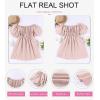 imageDokotoo Womens Off The Shoulder Summer Dresses 2025 Short Lantern Sleeve Ruffle Elastic Waist ALine Casual Mini DressA Pink