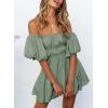 imageDokotoo Womens Off The Shoulder Summer Dresses 2025 Short Lantern Sleeve Ruffle Elastic Waist ALine Casual Mini DressB Grey
