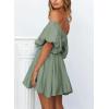 imageDokotoo Womens Off The Shoulder Summer Dresses 2025 Short Lantern Sleeve Ruffle Elastic Waist ALine Casual Mini DressB Grey
