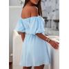 imageDokotoo Womens Off The Shoulder Summer Dresses 2025 Short Lantern Sleeve Ruffle Elastic Waist ALine Casual Mini DressB Sky Blue