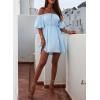 imageDokotoo Womens Off The Shoulder Summer Dresses 2025 Short Lantern Sleeve Ruffle Elastic Waist ALine Casual Mini DressB Sky Blue