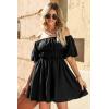 imageDokotoo Womens Off The Shoulder Summer Dresses 2025 Short Lantern Sleeve Ruffle Elastic Waist ALine Casual Mini DressC Black