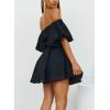 imageDokotoo Womens Off The Shoulder Summer Dresses 2025 Short Lantern Sleeve Ruffle Elastic Waist ALine Casual Mini DressC Black