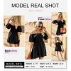 imageDokotoo Womens Off The Shoulder Summer Dresses 2025 Short Lantern Sleeve Ruffle Elastic Waist ALine Casual Mini DressC Black