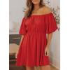 imageDokotoo Womens Off The Shoulder Summer Dresses 2025 Short Lantern Sleeve Ruffle Elastic Waist ALine Casual Mini DressC Red