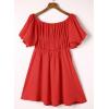imageDokotoo Womens Off The Shoulder Summer Dresses 2025 Short Lantern Sleeve Ruffle Elastic Waist ALine Casual Mini DressC Red