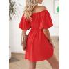 imageDokotoo Womens Off The Shoulder Summer Dresses 2025 Short Lantern Sleeve Ruffle Elastic Waist ALine Casual Mini DressC Red