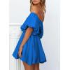 imageDokotoo Womens Off The Shoulder Summer Dresses 2025 Short Lantern Sleeve Ruffle Elastic Waist ALine Casual Mini DressD Blue