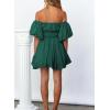 imageDokotoo Womens Off The Shoulder Summer Dresses 2025 Short Lantern Sleeve Ruffle Elastic Waist ALine Casual Mini DressD Green