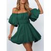 imageDokotoo Womens Off The Shoulder Summer Dresses 2025 Short Lantern Sleeve Ruffle Elastic Waist ALine Casual Mini DressD Green