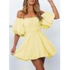 imageDokotoo Womens Off The Shoulder Summer Dresses 2025 Short Lantern Sleeve Ruffle Elastic Waist ALine Casual Mini DressD Yellow