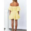 imageDokotoo Womens Off The Shoulder Summer Dresses 2025 Short Lantern Sleeve Ruffle Elastic Waist ALine Casual Mini DressD Yellow