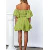 imageDokotoo Womens Off The Shoulder Summer Dresses 2025 Short Lantern Sleeve Ruffle Elastic Waist ALine Casual Mini DressD1 Green
