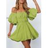 imageDokotoo Womens Off The Shoulder Summer Dresses 2025 Short Lantern Sleeve Ruffle Elastic Waist ALine Casual Mini DressD1 Green