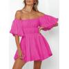 imageDokotoo Womens Off The Shoulder Summer Dresses 2025 Short Lantern Sleeve Ruffle Elastic Waist ALine Casual Mini DressHot Pink