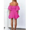 imageDokotoo Womens Off The Shoulder Summer Dresses 2025 Short Lantern Sleeve Ruffle Elastic Waist ALine Casual Mini DressHot Pink