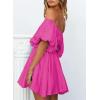 imageDokotoo Womens Off The Shoulder Summer Dresses 2025 Short Lantern Sleeve Ruffle Elastic Waist ALine Casual Mini DressHot Pink