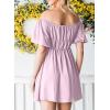 imageDokotoo Womens Off The Shoulder Summer Dresses 2025 Short Lantern Sleeve Ruffle Elastic Waist ALine Casual Mini DressPurple
