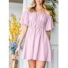 imageDokotoo Womens Off The Shoulder Summer Dresses 2025 Short Lantern Sleeve Ruffle Elastic Waist ALine Casual Mini DressPurple