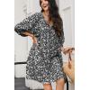 imageDokotoo Womens Summer Dresses 2025 Boho Floral Drawstring V Neck Chiffon Lantern Sleeve Beach Vacation Mini Dress SundressBlack