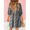 imageDokotoo Womens Summer Dresses 2025 Boho Floral Drawstring V Neck Chiffon Lantern Sleeve Beach Vacation Mini Dress SundressBlack