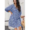 imageDokotoo Womens Summer Dresses 2025 Boho Floral Drawstring V Neck Chiffon Lantern Sleeve Beach Vacation Mini Dress SundressBlue