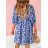 imageDokotoo Womens Summer Dresses 2025 Boho Floral Drawstring V Neck Chiffon Lantern Sleeve Beach Vacation Mini Dress SundressBlue