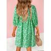 imageDokotoo Womens Summer Dresses 2025 Boho Floral Drawstring V Neck Chiffon Lantern Sleeve Beach Vacation Mini Dress SundressGreen
