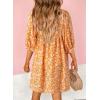 imageDokotoo Womens Summer Dresses 2025 Boho Floral Drawstring V Neck Chiffon Lantern Sleeve Beach Vacation Mini Dress SundressOrange