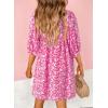 imageDokotoo Womens Summer Dresses 2025 Boho Floral Drawstring V Neck Chiffon Lantern Sleeve Beach Vacation Mini Dress SundressRose