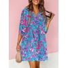 imageDokotoo Womens Summer Dresses 2025 Boho Floral Drawstring V Neck Chiffon Lantern Sleeve Beach Vacation Mini Dress SundressSky Blue