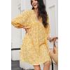 imageDokotoo Womens Summer Dresses 2025 Boho Floral Drawstring V Neck Chiffon Lantern Sleeve Beach Vacation Mini Dress SundressYellow