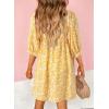 imageDokotoo Womens Summer Dresses 2025 Boho Floral Drawstring V Neck Chiffon Lantern Sleeve Beach Vacation Mini Dress SundressYellow