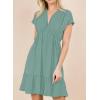 imageDokotoo Womens Summer Dresses 2025 Short Sleeve V Neck Empire Waist Drawstring Casual Ruffle ALine Swing Mini Babydoll DressGrass Green