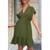 imageDokotoo Womens Summer Dresses 2025 Short Sleeve V Neck Empire Waist Drawstring Casual Ruffle ALine Swing Mini Babydoll DressGreen